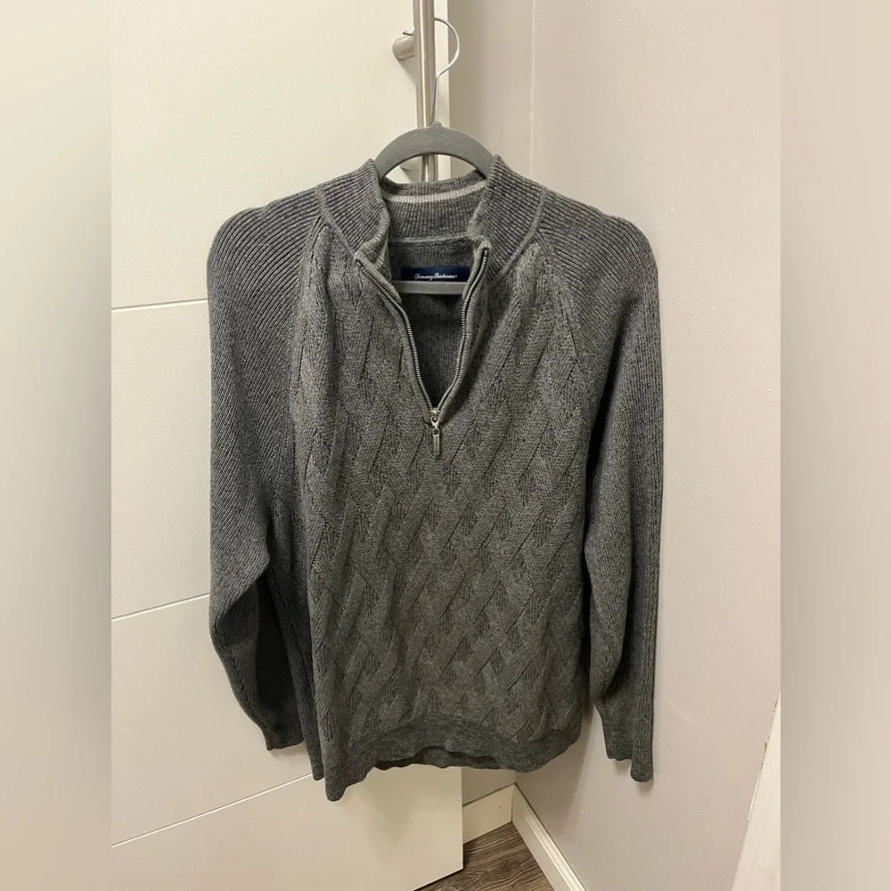 Tommy Bahama Brand Men's Napa Ridge 1/4-Zip Warm Cotton Jacquard Sweater Gray, L